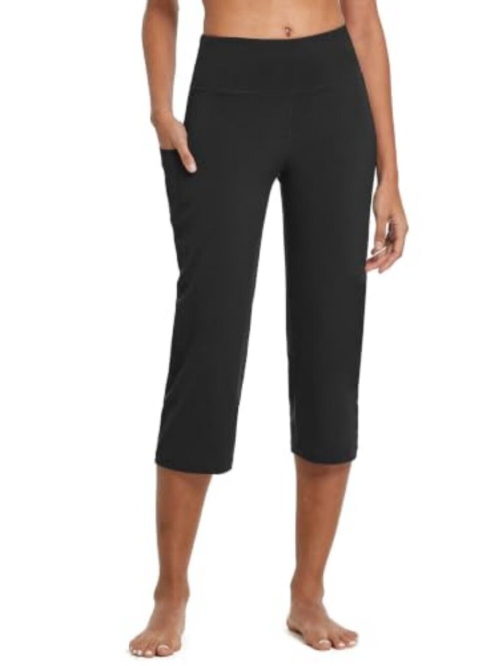 Women's High Waist Capri Pants with Pockets, 4-Way Stretch Yoga Workout Cropped